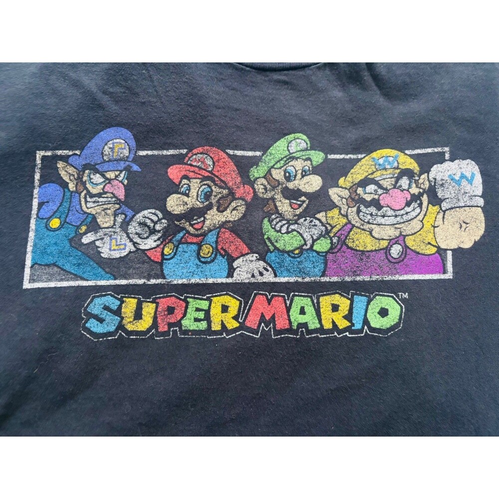 Super Mario Nintendo T Shirt Mens Large Black Wario Waluigi Luigi Faded Graphic
